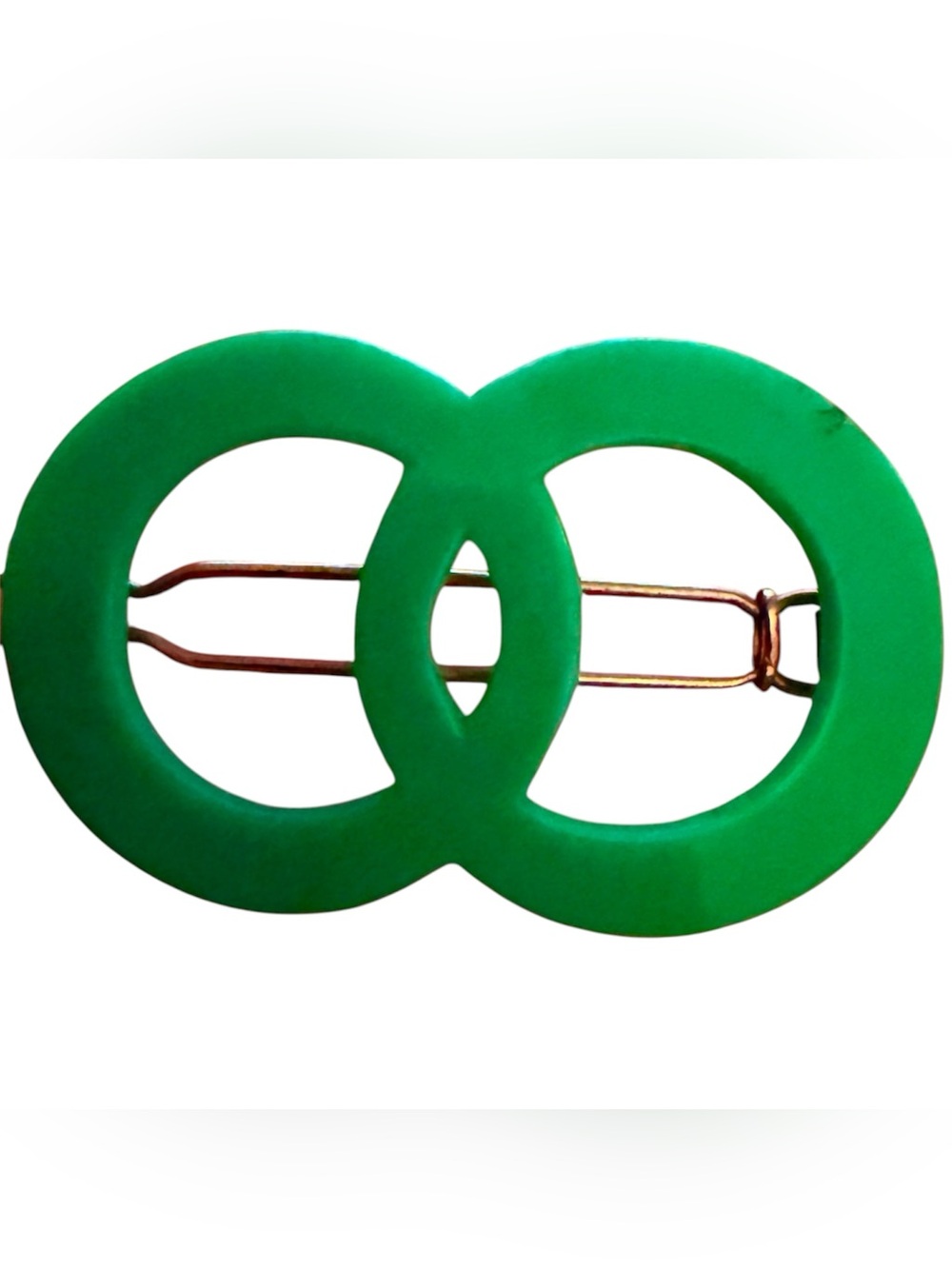 1960’s Mod Green Barrette , Double Circle Design in Kelly Green, Made in France